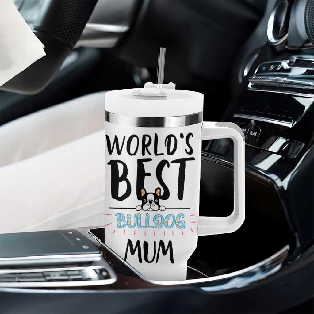 Bulldog Mom Tumbler With Handle Gift For Dog Lovers Women New Puppy Fur Baby Owners