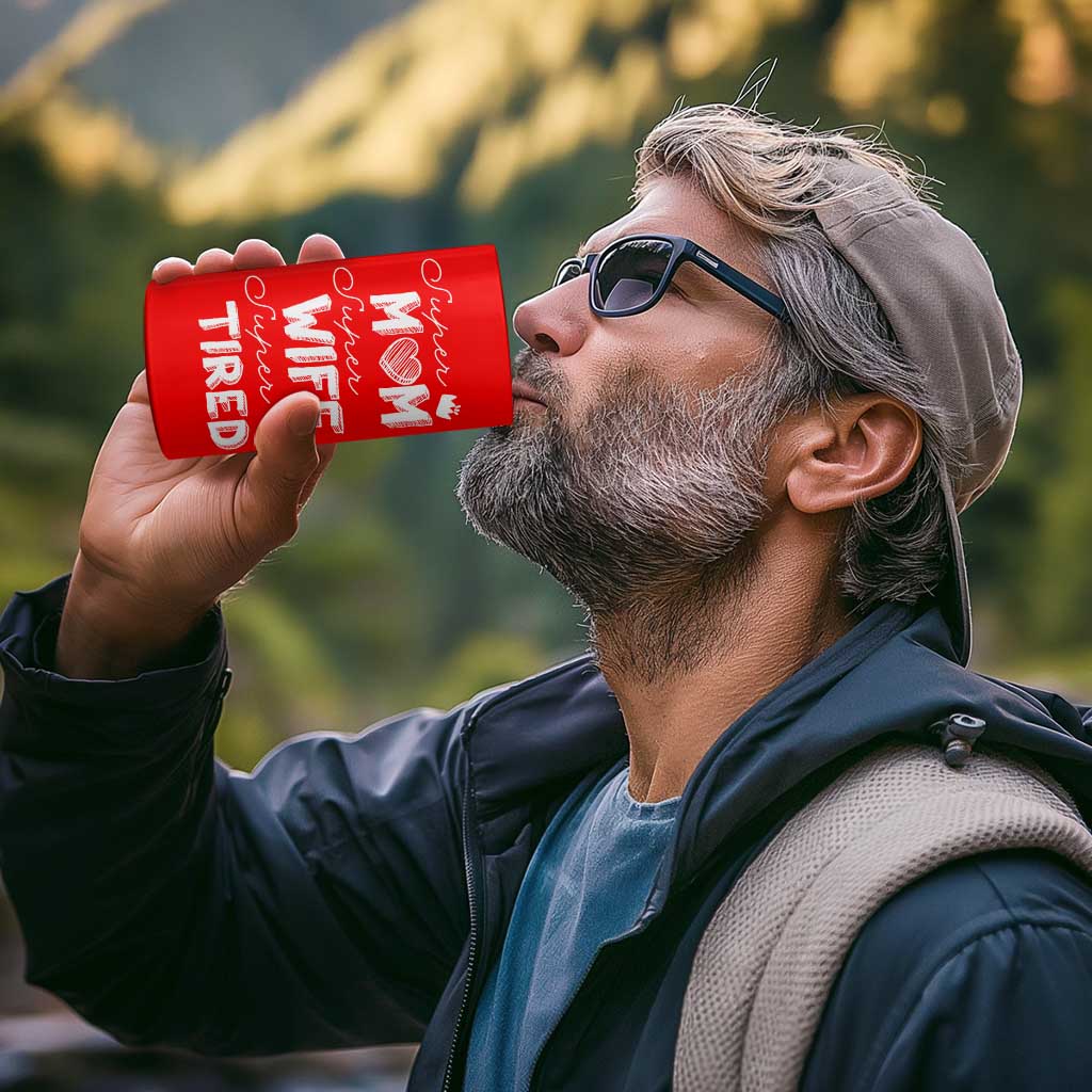 Funny Mom 4 in 1 Can Cooler Tumbler Super Mama Wife Tired Mothers Day Gift From Daughter Son