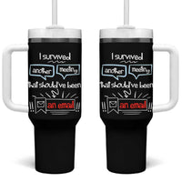 Funny Office Tumbler With Handle Survived Another Meeting Boss Coworkers Gifts
