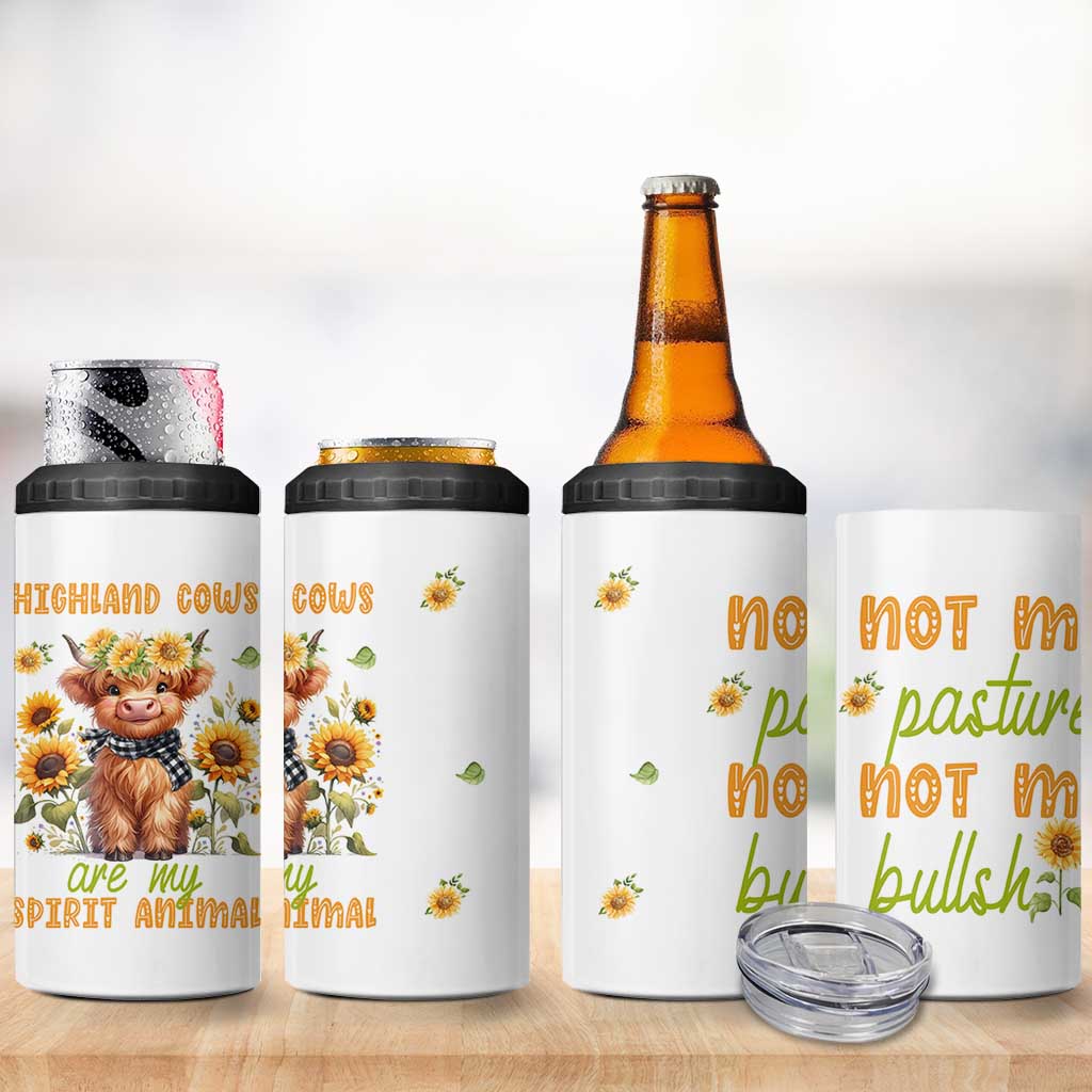 Highland Cow Gifts For Women 4 in 1 Can Cooler Tumbler Funny Cow Gift For Cow Lovers Sunflower