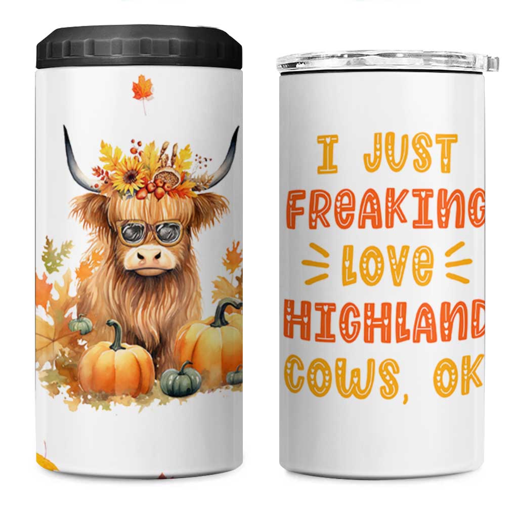 Highland Cow Gifts For Women 4 in 1 Can Cooler Tumbler Funny Cow Gift For Cow Lovers Fall Leaves Farmhouse Western Animal