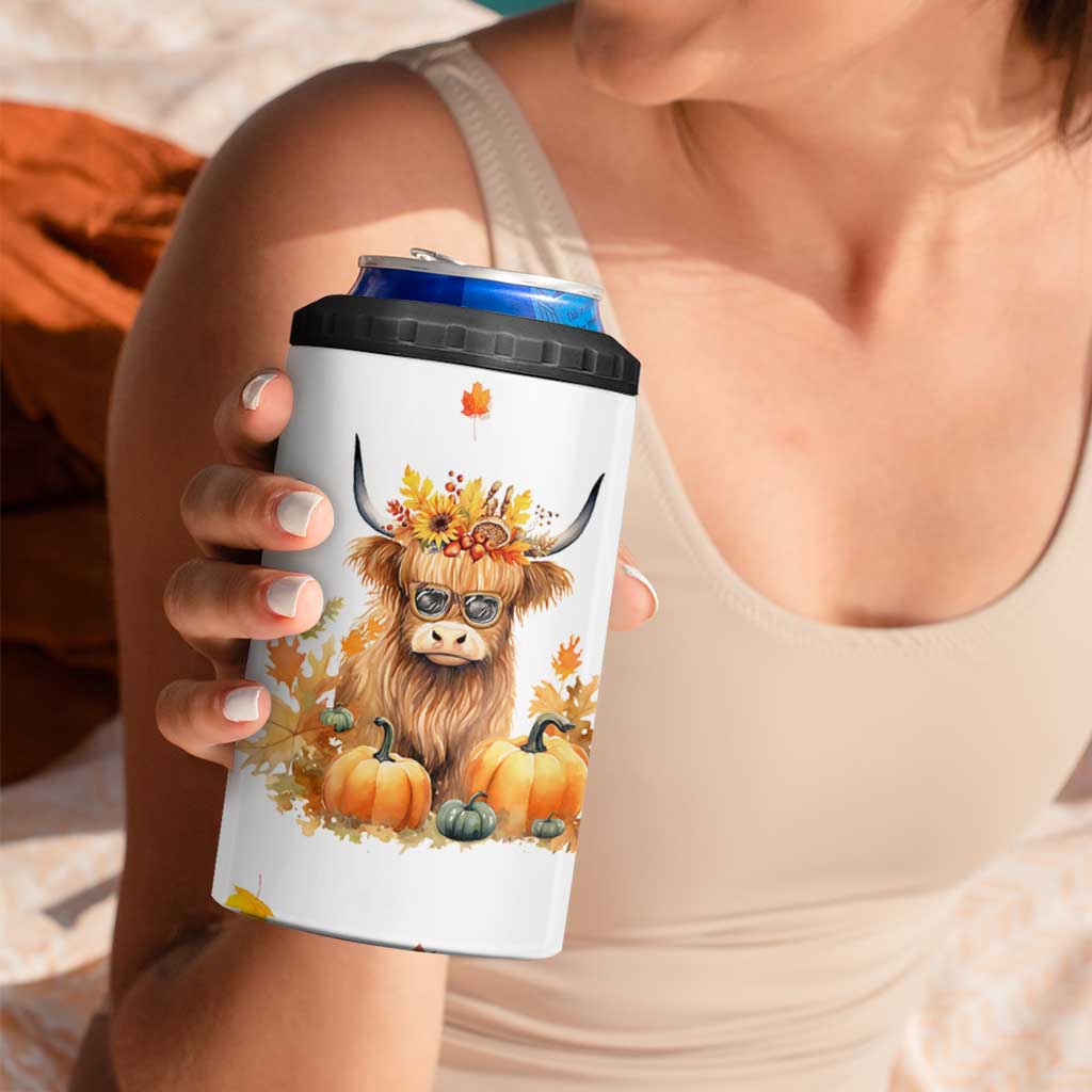 Highland Cow Gifts For Women 4 in 1 Can Cooler Tumbler Funny Cow Gift For Cow Lovers Fall Leaves Farmhouse Western Animal