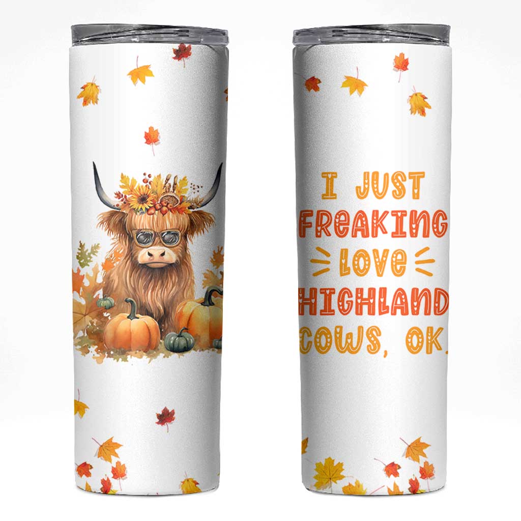 Highland Cow Gifts For Women Skinny Tumbler Funny Cow Gift For Cow Lovers Fall Leaves Farmhouse Western Animal