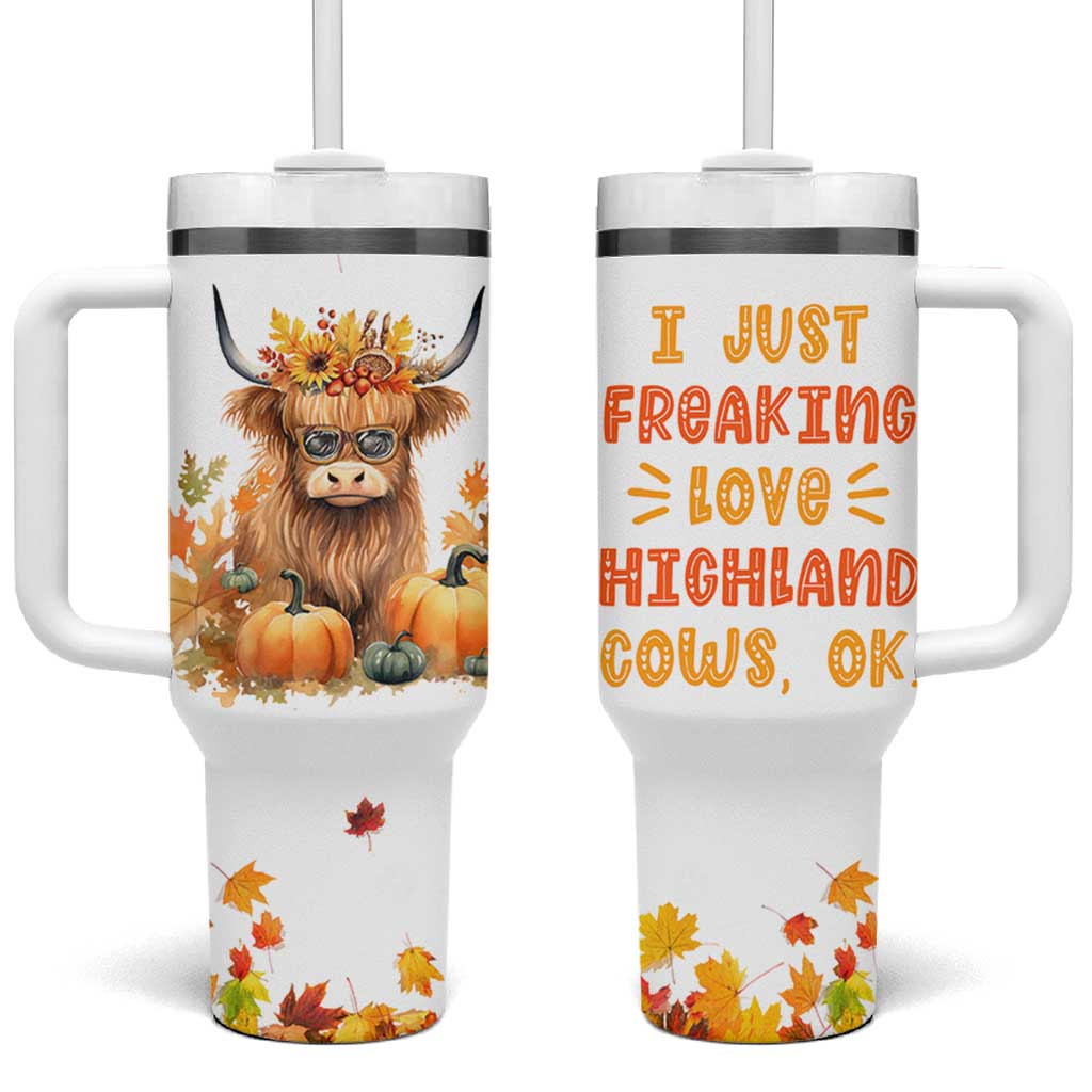 Highland Cow Gifts For Women Tumbler With Handle Funny Cow Gift For Cow Lovers Fall Leaves Farmhouse Western Animal