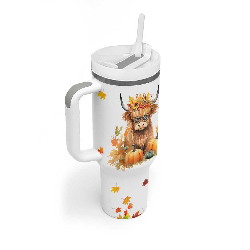 Highland Cow Gifts For Women Tumbler With Handle Funny Cow Gift For Cow Lovers Fall Leaves Farmhouse Western Animal