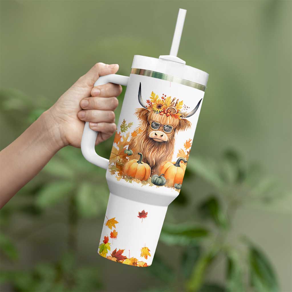 Highland Cow Gifts For Women Tumbler With Handle Funny Cow Gift For Cow Lovers Fall Leaves Farmhouse Western Animal