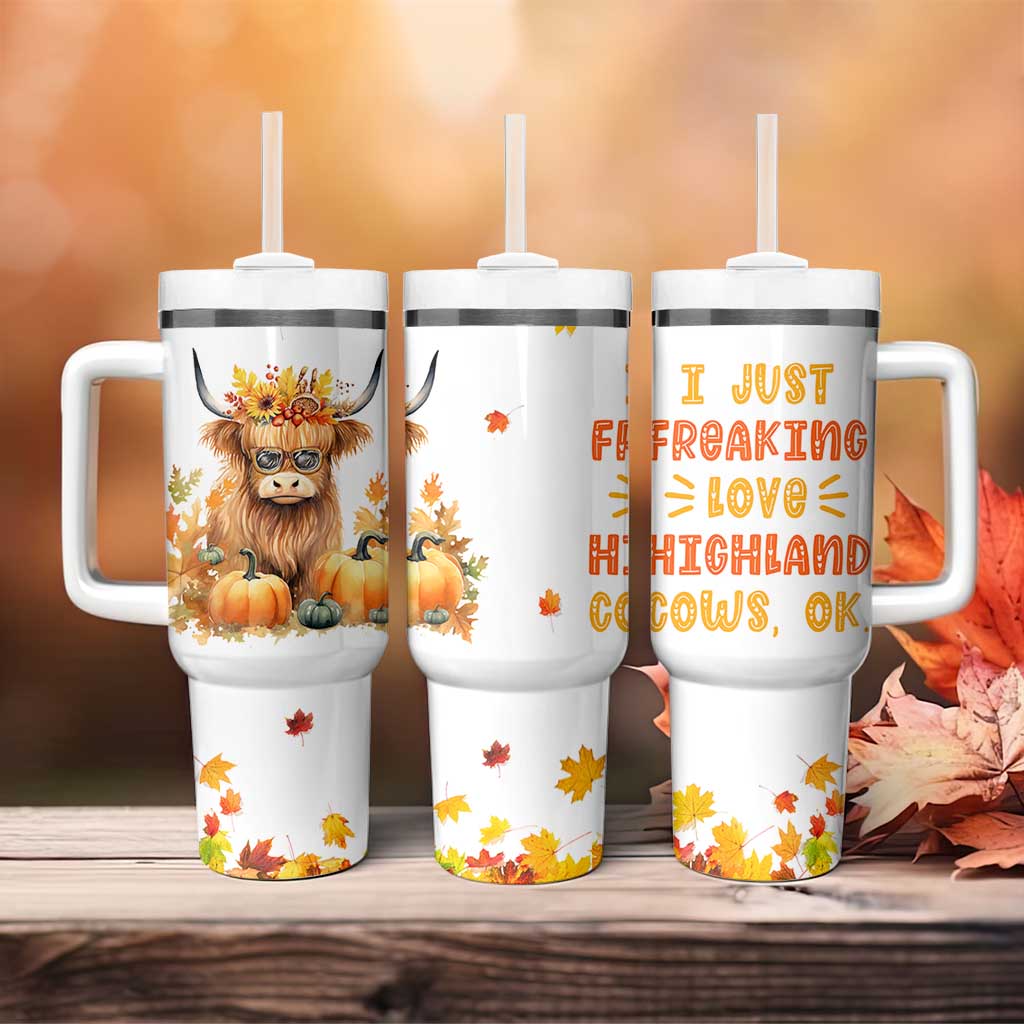 Highland Cow Gifts For Women Tumbler With Handle Funny Cow Gift For Cow Lovers Fall Leaves Farmhouse Western Animal