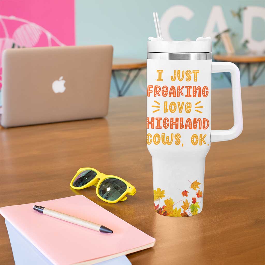 Highland Cow Gifts For Women Tumbler With Handle Funny Cow Gift For Cow Lovers Fall Leaves Farmhouse Western Animal
