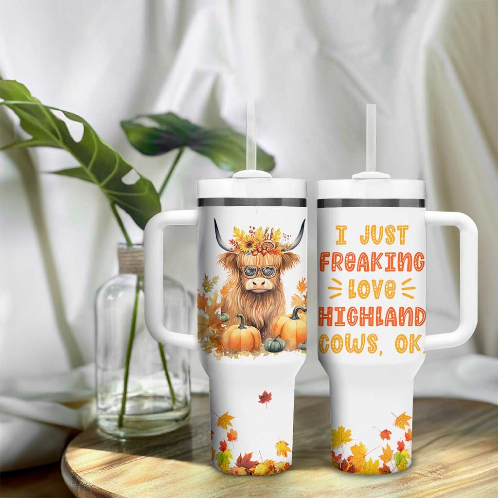 Highland Cow Gifts For Women Tumbler With Handle Funny Cow Gift For Cow Lovers Fall Leaves Farmhouse Western Animal
