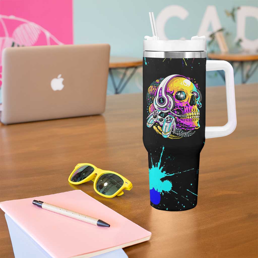 Gaming Gifts Tumbler With Handle Gamer Video Game Controller Colorful Graffiti Skeleton
