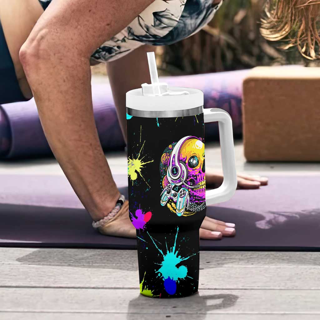 Gaming Gifts Tumbler With Handle Gamer Video Game Controller Colorful Graffiti Skeleton