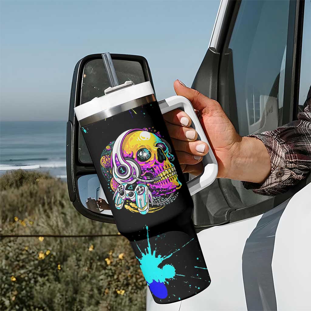 Gaming Gifts Tumbler With Handle Gamer Video Game Controller Colorful Graffiti Skeleton