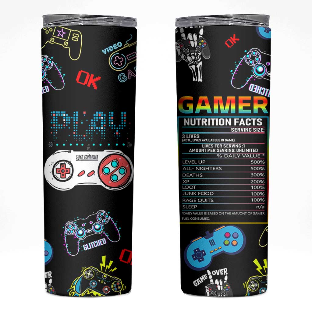 Gaming Gifts For Men Boys Skinny Tumbler Cool Gamer Nutritional Facts Video Game