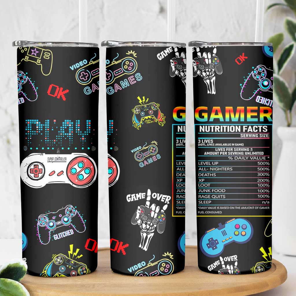 Gaming Gifts For Men Boys Skinny Tumbler Cool Gamer Nutritional Facts Video Game