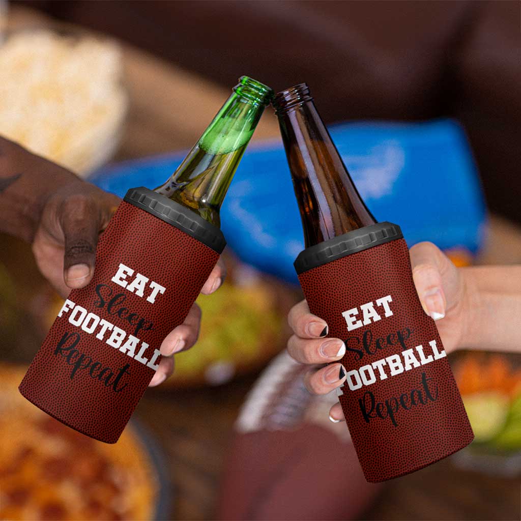 American Football 4 in 1 Can Cooler Tumbler Eat Sleep Football Repeat Dad Fans Coaches