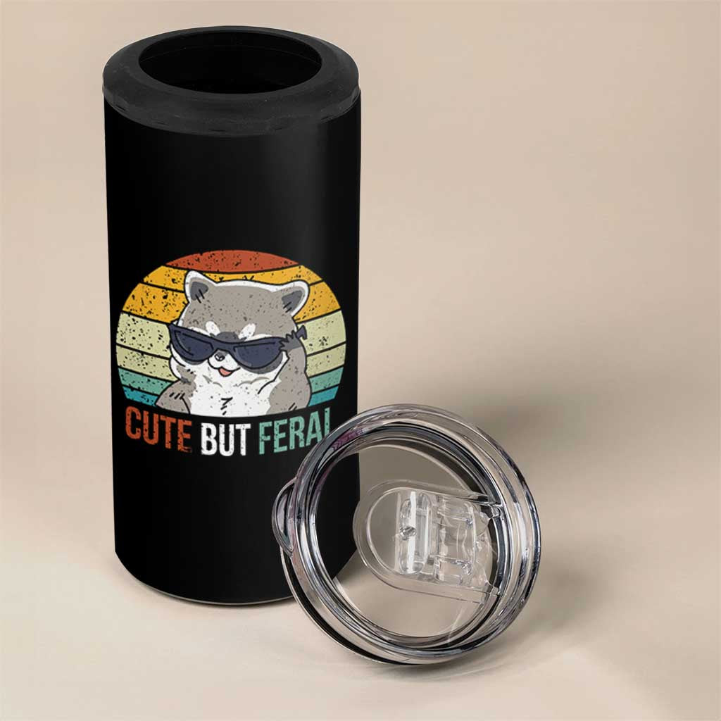 Funny Racoon 4 in 1 Can Cooler Tumbler Cute But Feral