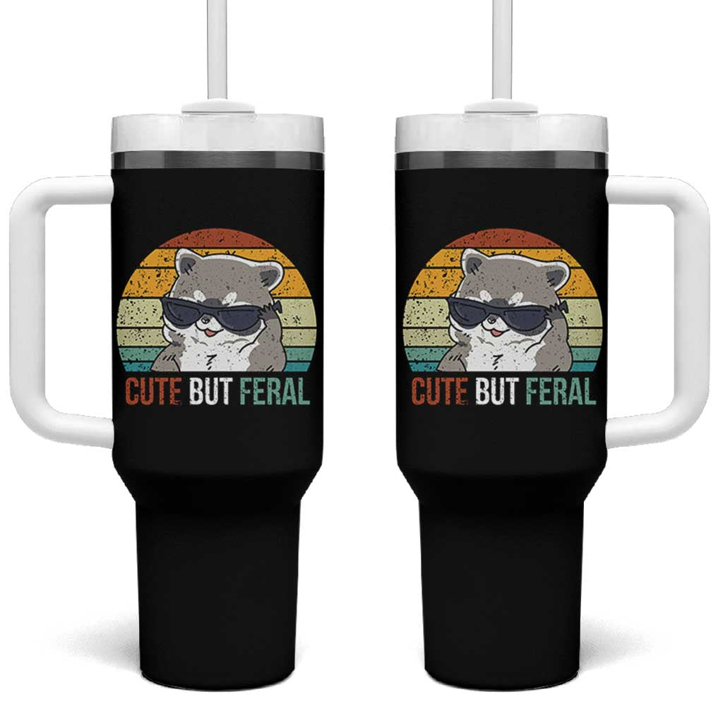 Funny Racoon Tumbler With Handle Cute But Feral