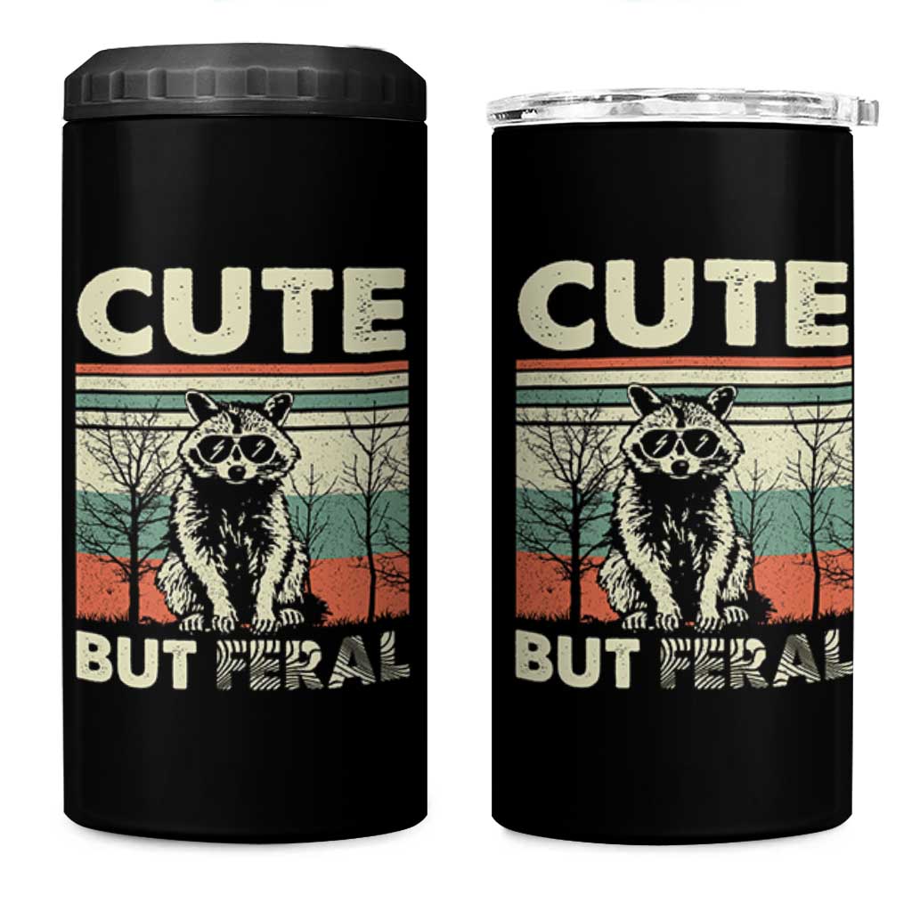 Funny Racoon 4 in 1 Can Cooler Tumbler Retro Trash Panda Cute But Feral