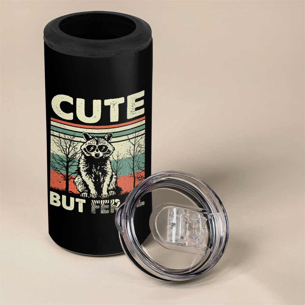 Funny Racoon 4 in 1 Can Cooler Tumbler Retro Trash Panda Cute But Feral
