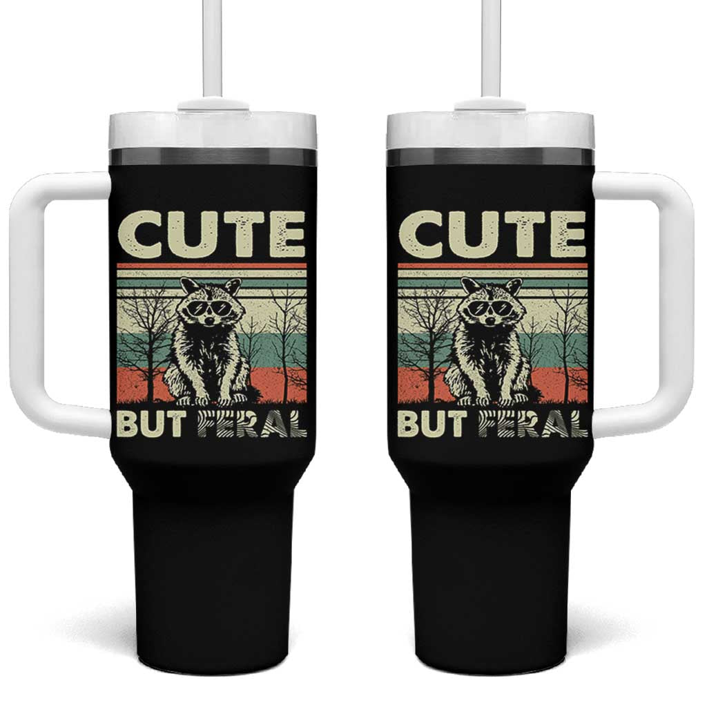 Funny Racoon Tumbler With Handle Retro Trash Panda Cute But Feral
