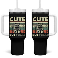 Funny Racoon Tumbler With Handle Retro Trash Panda Cute But Feral