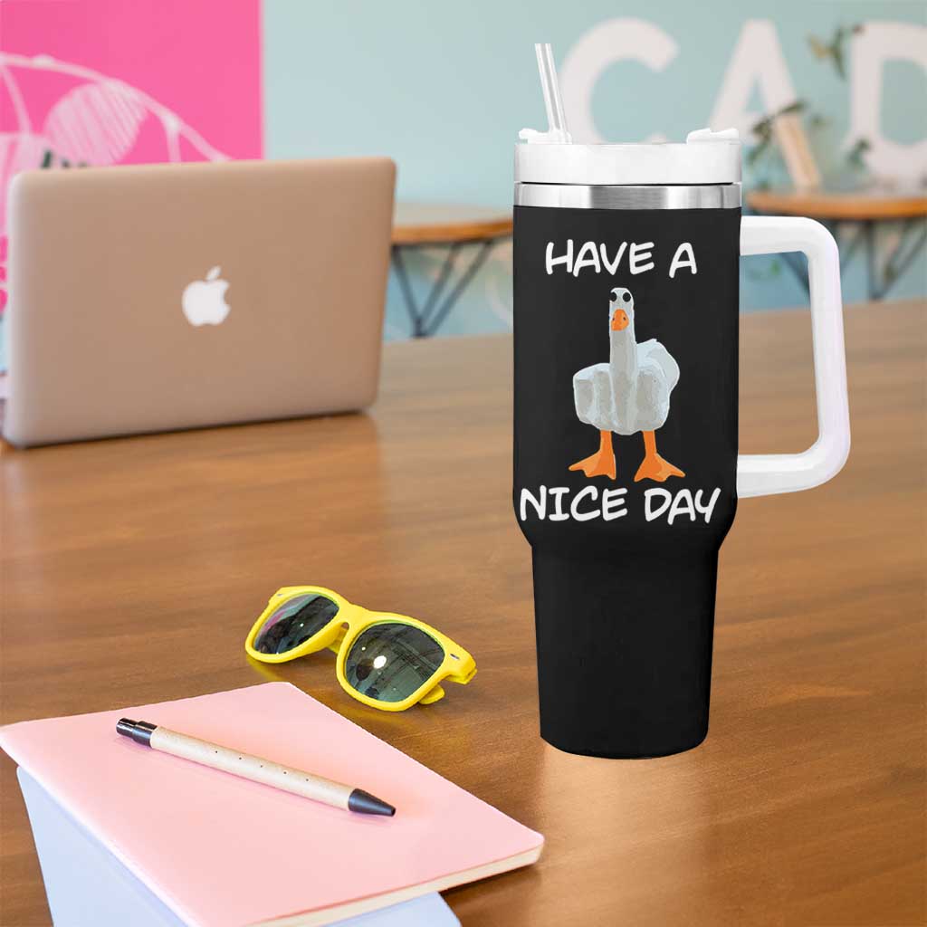 Duck You Tumbler With Handle Funny Middle Finger Duck You White Elephant Gifts For Adults