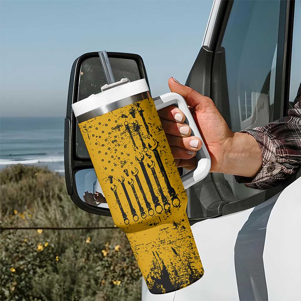 Funny Dad Tumbler With Handle Grandpa Mechanic Handyman Engine Oil Filter Cup