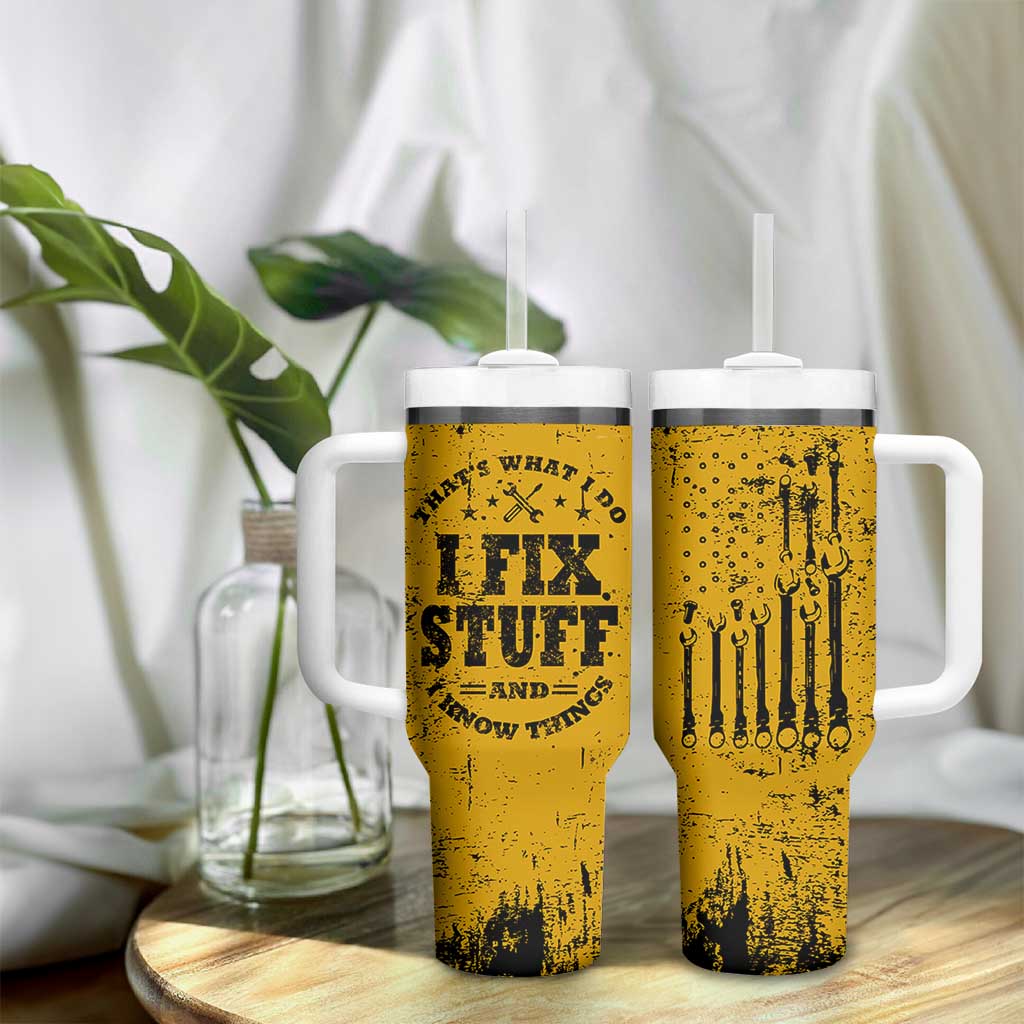 Funny Dad Tumbler With Handle Grandpa Mechanic Handyman Engine Oil Filter Cup