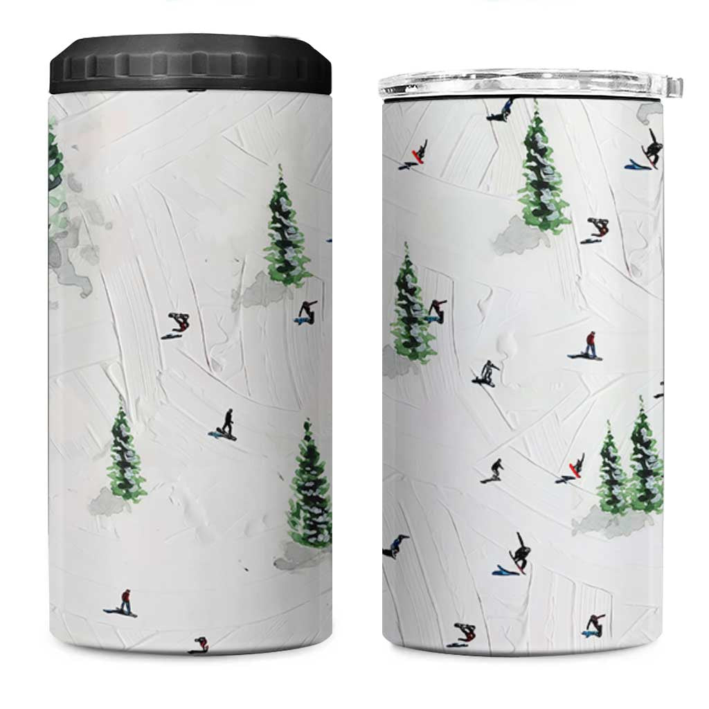 Skiing Gifts 4 in 1 Can Cooler Tumbler Funny Ski Gift for Skiers Downhill Skiing
