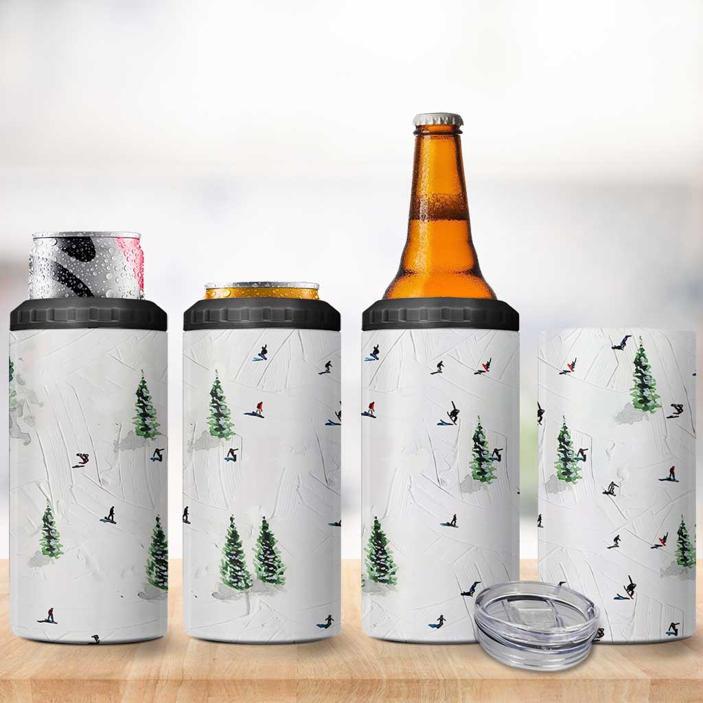 Skiing Gifts 4 in 1 Can Cooler Tumbler Funny Ski Gift for Skiers Downhill Skiing