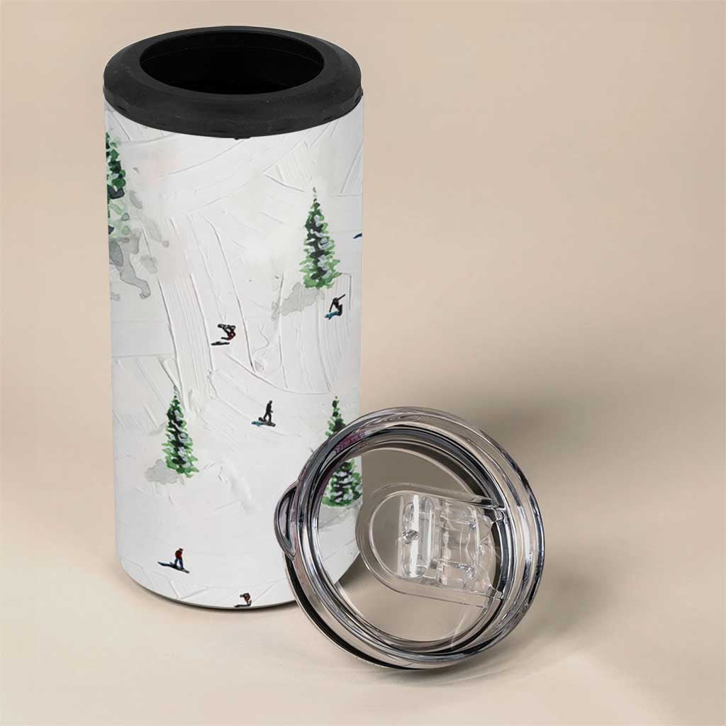 Skiing Gifts 4 in 1 Can Cooler Tumbler Funny Ski Gift for Skiers Downhill Skiing