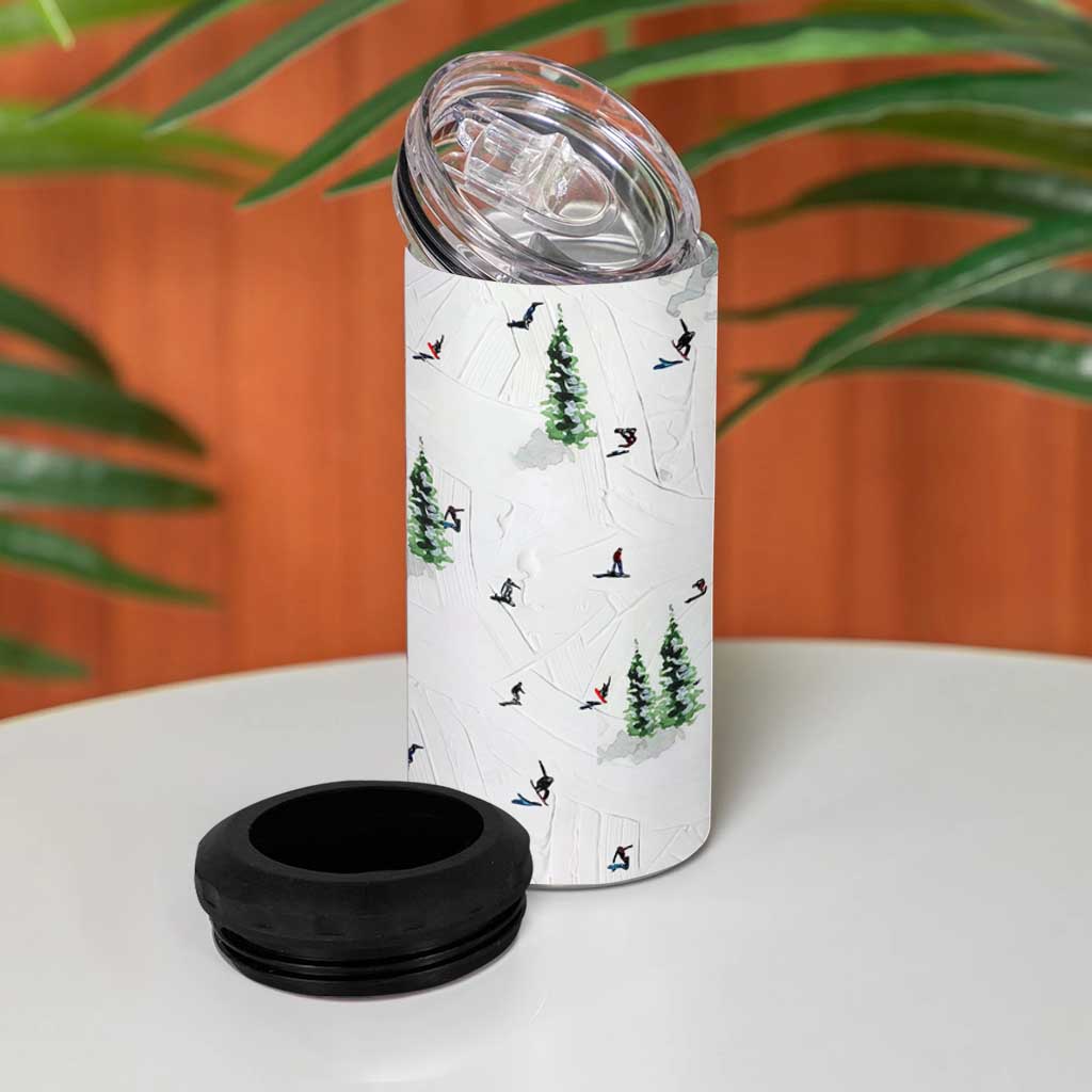 Skiing Gifts 4 in 1 Can Cooler Tumbler Funny Ski Gift for Skiers Downhill Skiing