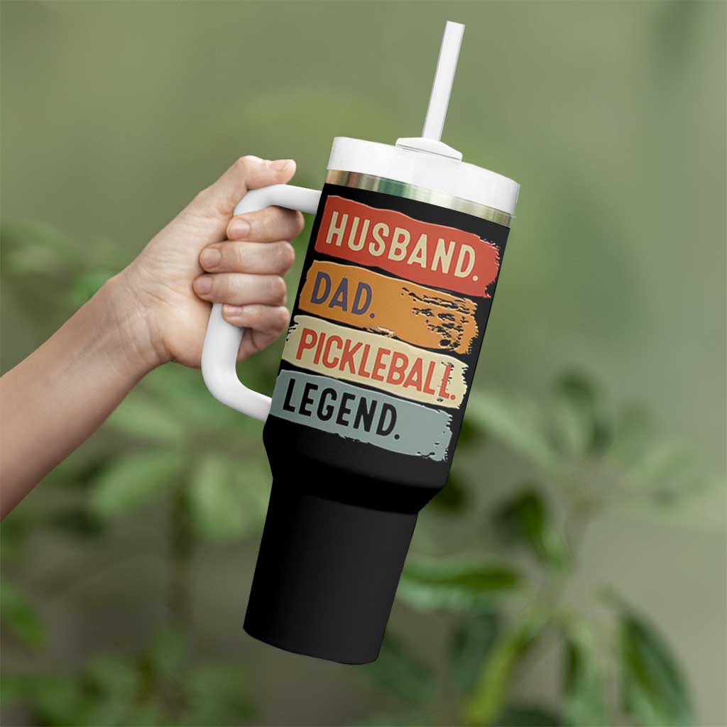 Husband Dad Pickleball Legend Tumbler With Handle Retro Pickleball Gift for Him Fathers Day