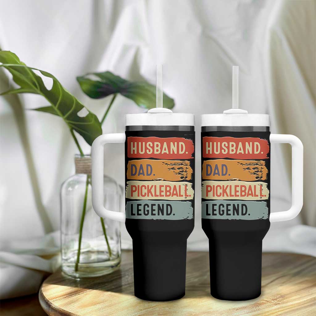 Husband Dad Pickleball Legend Tumbler With Handle Retro Pickleball Gift for Him Fathers Day