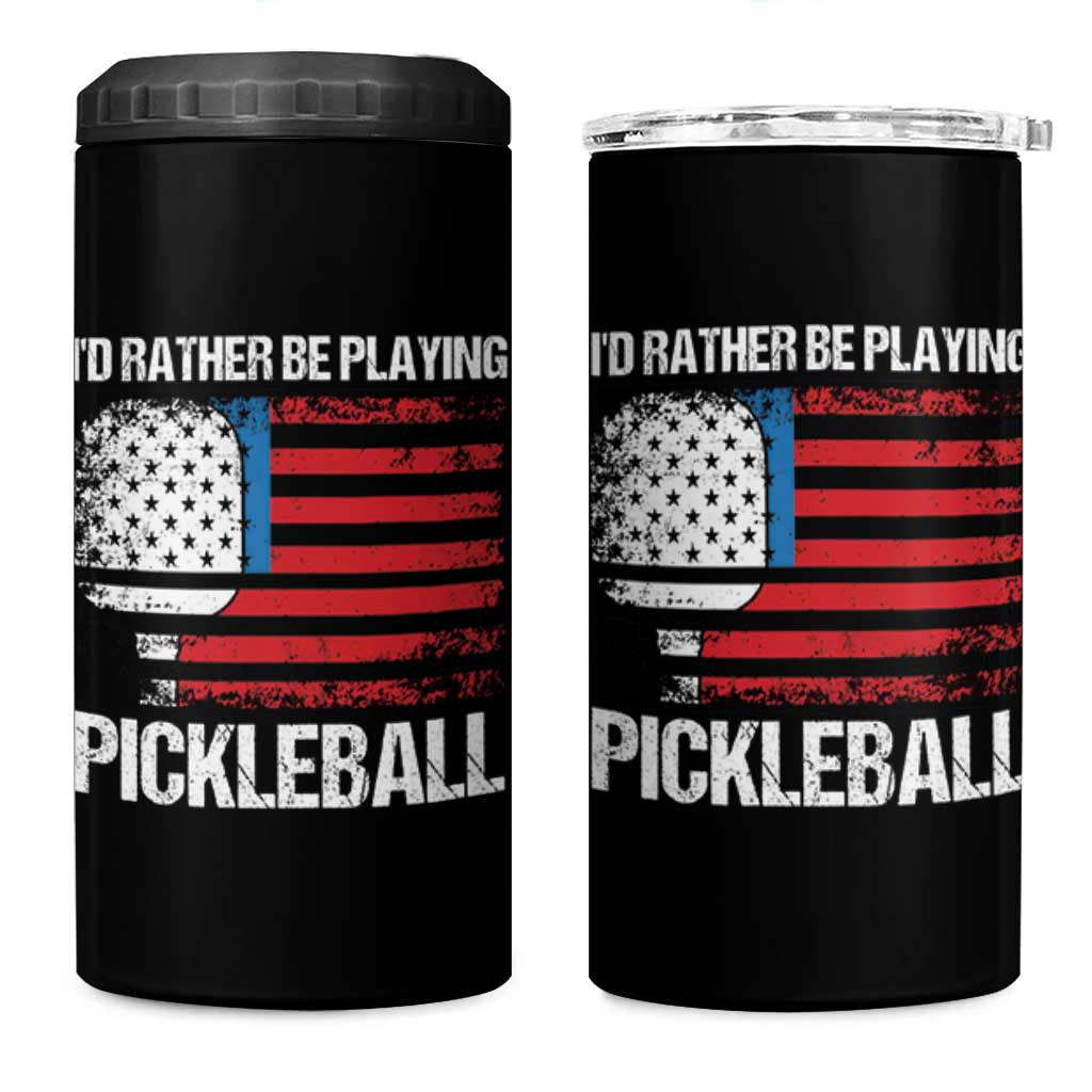 Funny Pickleball Player 4 in 1 Can Cooler Tumbler US Flag Paddleball Lover