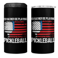 Funny Pickleball Player 4 in 1 Can Cooler Tumbler US Flag Paddleball Lover