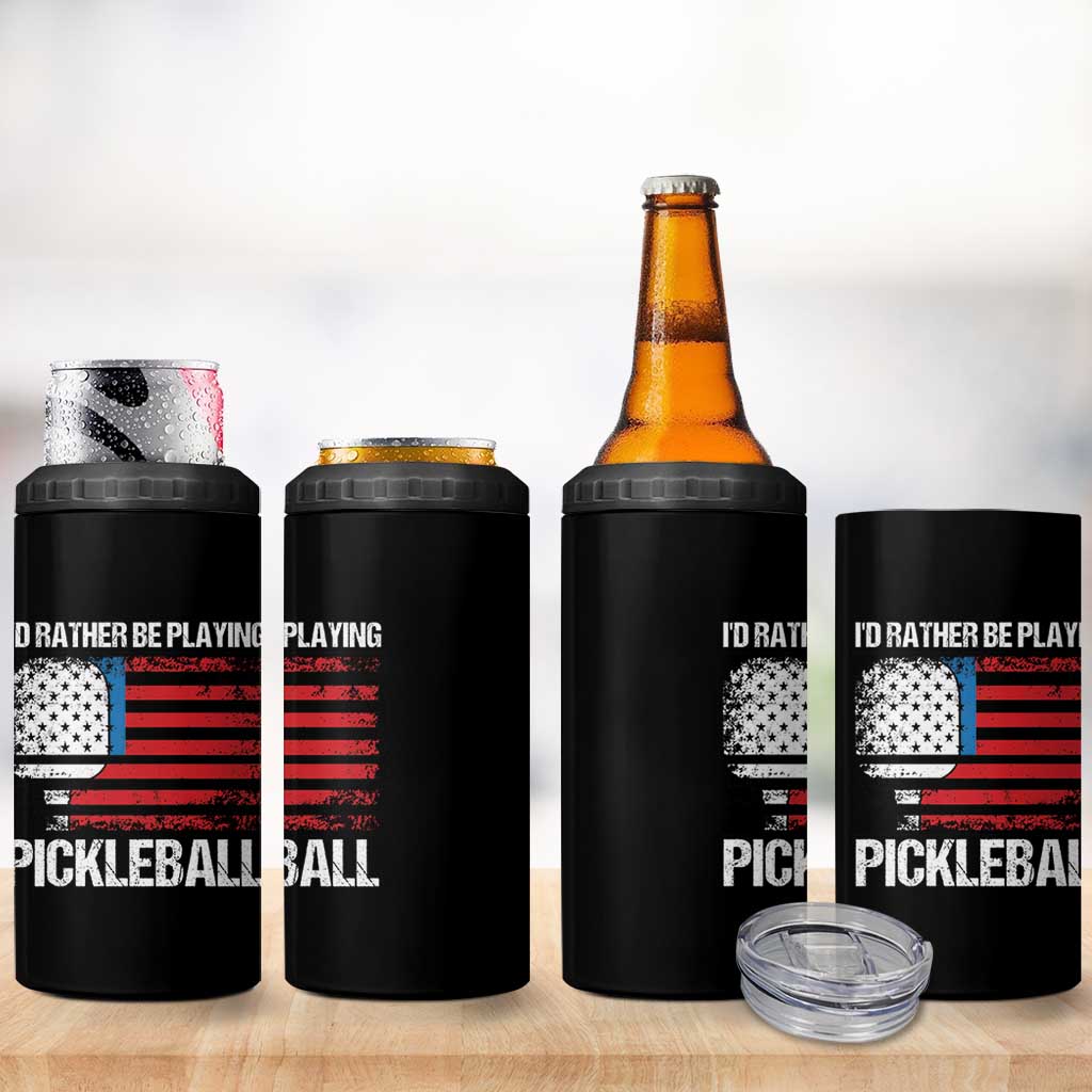 Funny Pickleball Player 4 in 1 Can Cooler Tumbler US Flag Paddleball Lover
