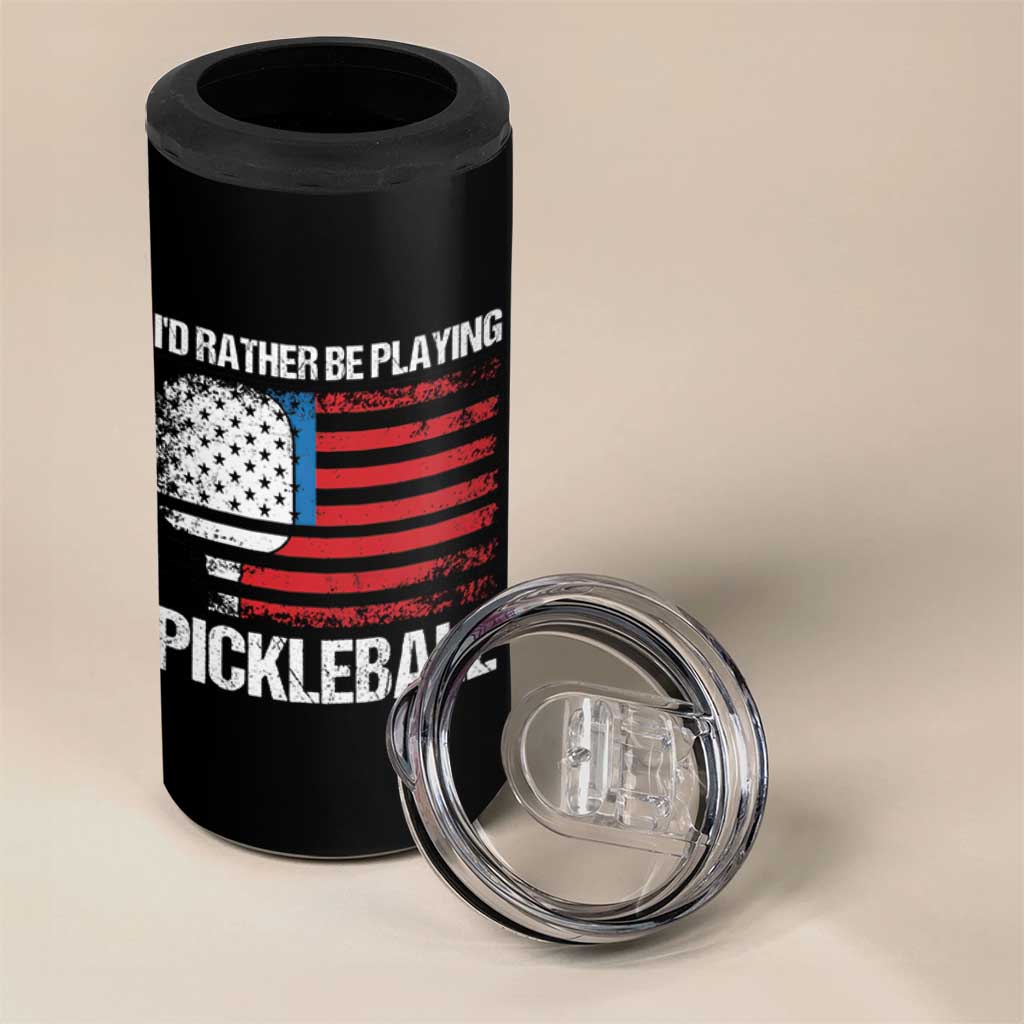 Funny Pickleball Player 4 in 1 Can Cooler Tumbler US Flag Paddleball Lover