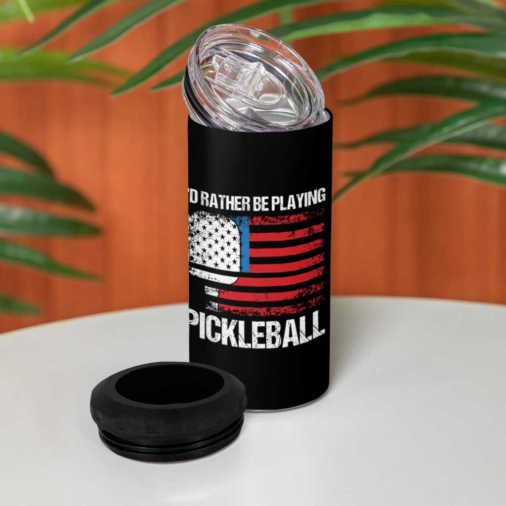 Funny Pickleball Player 4 in 1 Can Cooler Tumbler US Flag Paddleball Lover
