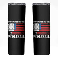 Funny Pickleball Player Skinny Tumbler US Flag Paddleball Lover