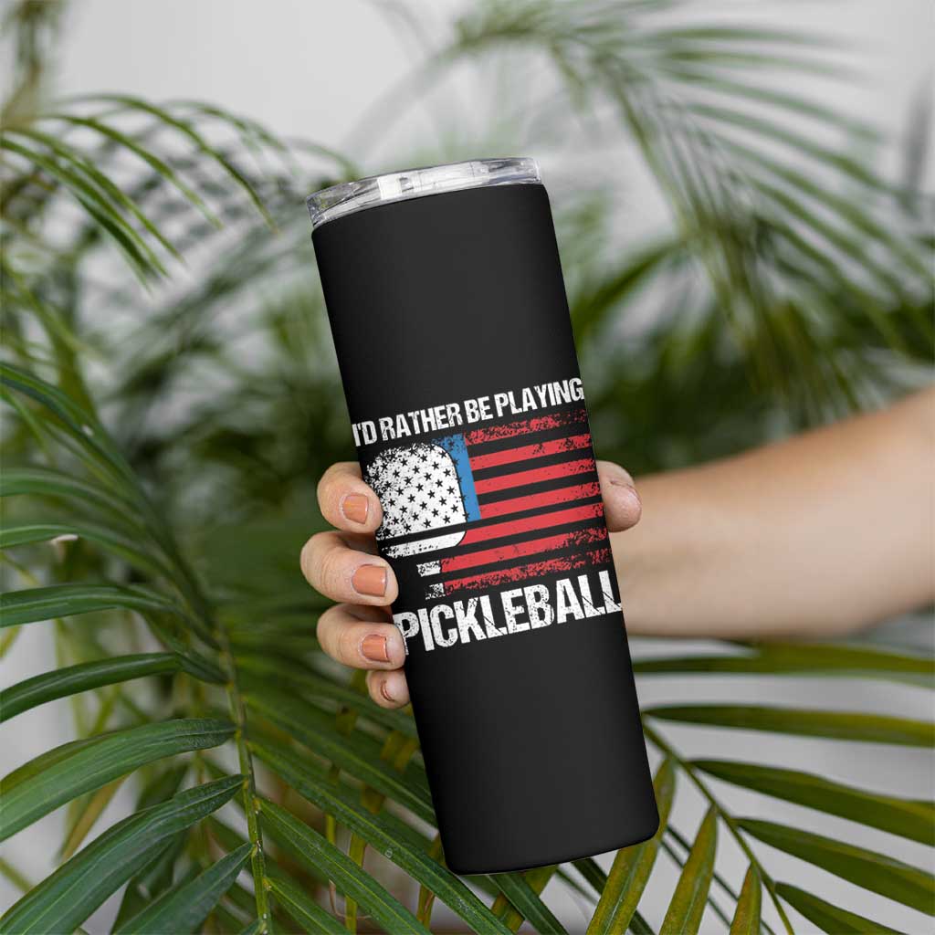 Funny Pickleball Player Skinny Tumbler US Flag Paddleball Lover