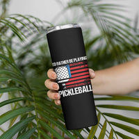 Funny Pickleball Player Skinny Tumbler US Flag Paddleball Lover