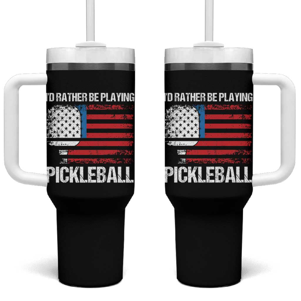 Funny Pickleball Player Tumbler With Handle US Flag Paddleball Lover