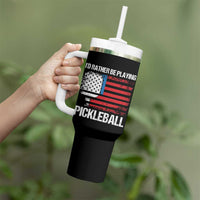 Funny Pickleball Player Tumbler With Handle US Flag Paddleball Lover
