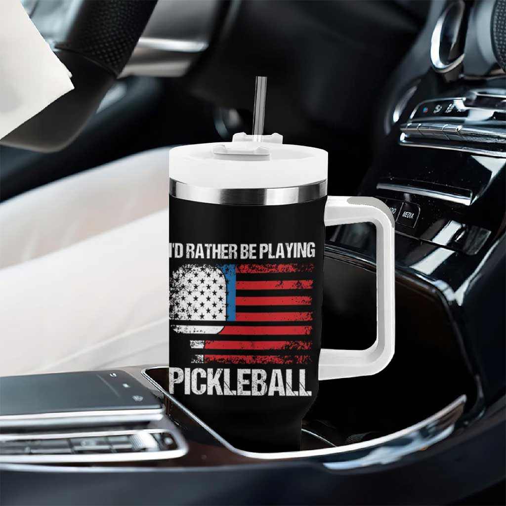 Funny Pickleball Player Tumbler With Handle US Flag Paddleball Lover