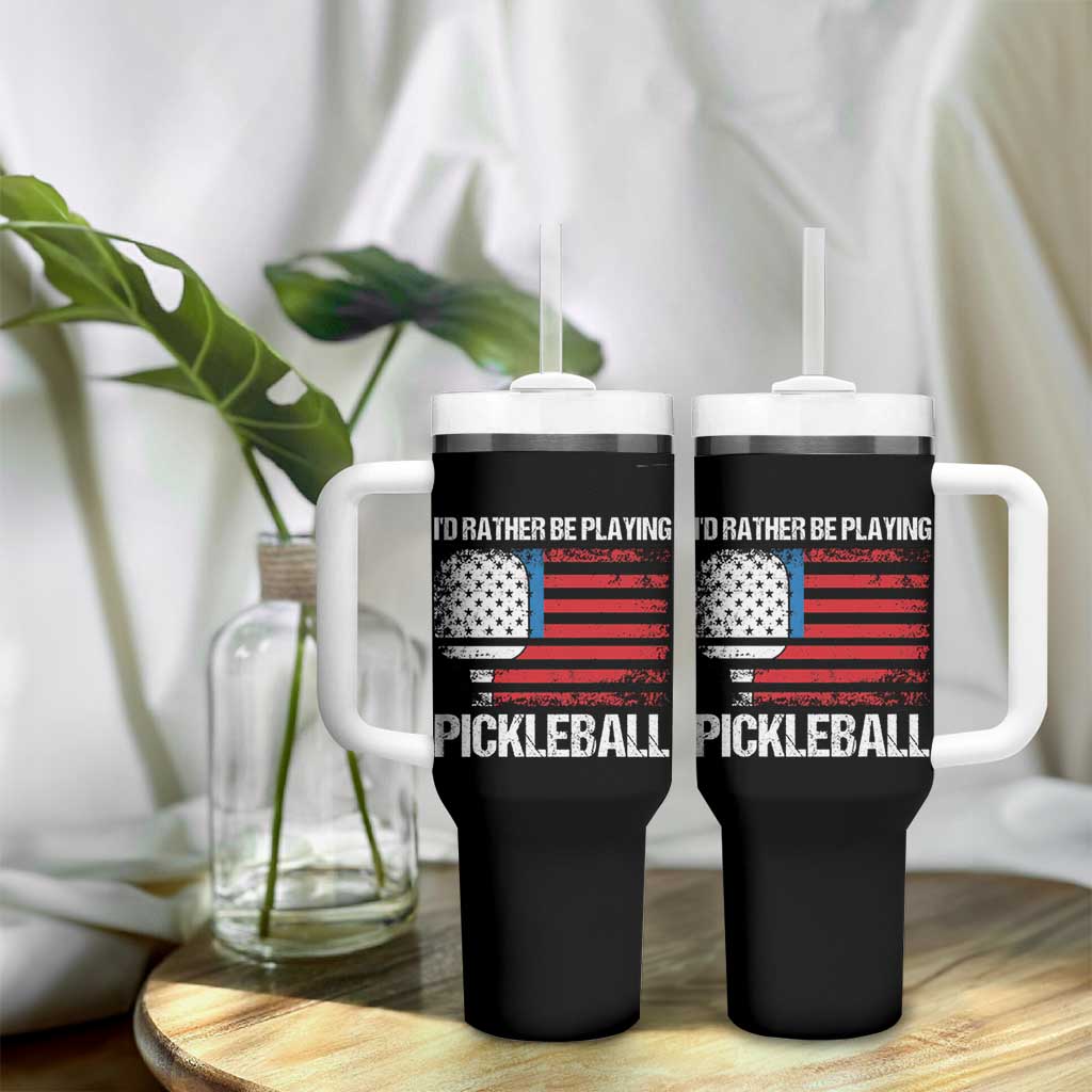 Funny Pickleball Player Tumbler With Handle US Flag Paddleball Lover