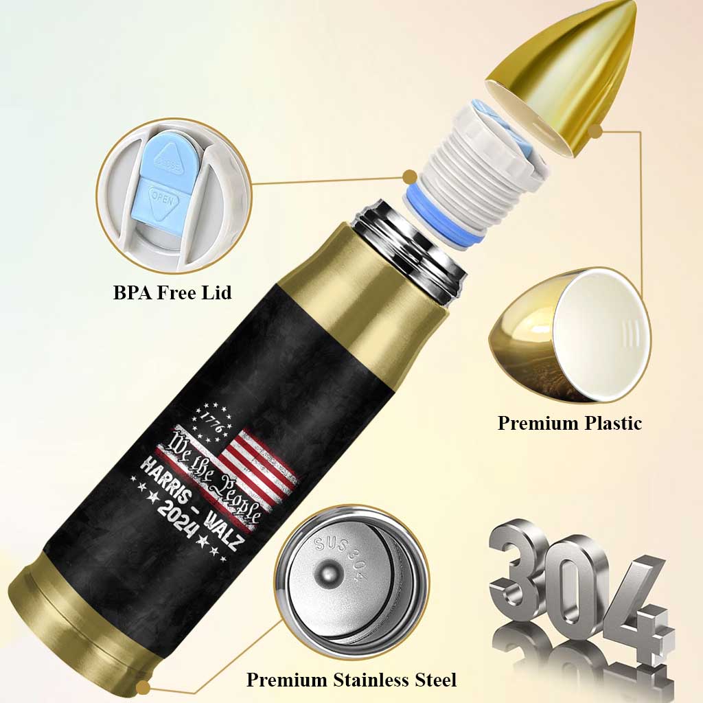 Harris Walz Waltz 2024 Bullet Tumbler US Flag Madam President Democratic 4th Of July