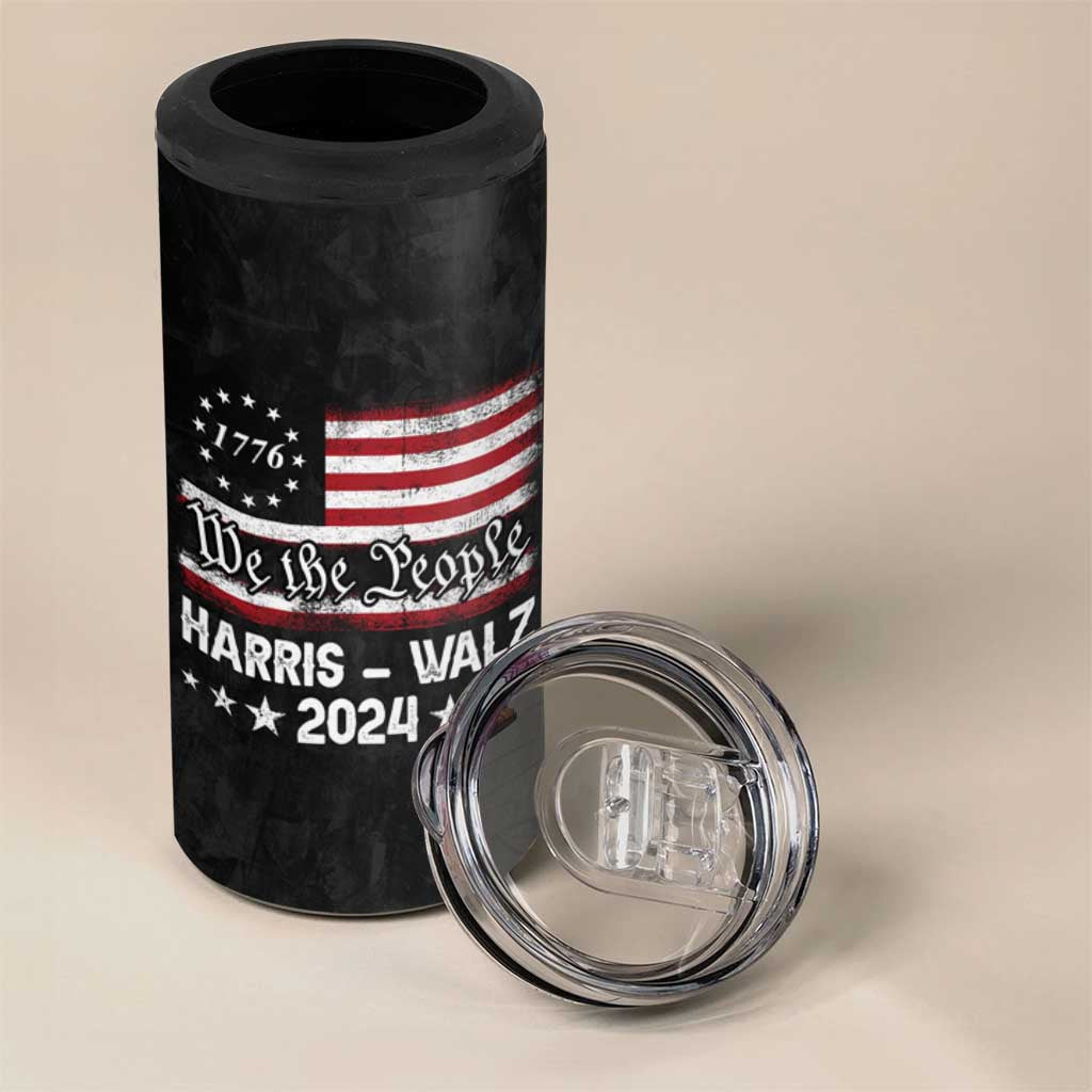 Harris Walz Waltz 2024 4 in 1 Can Cooler Tumbler US Flag Madam President Democratic 4th Of July - Wonder Print Shop