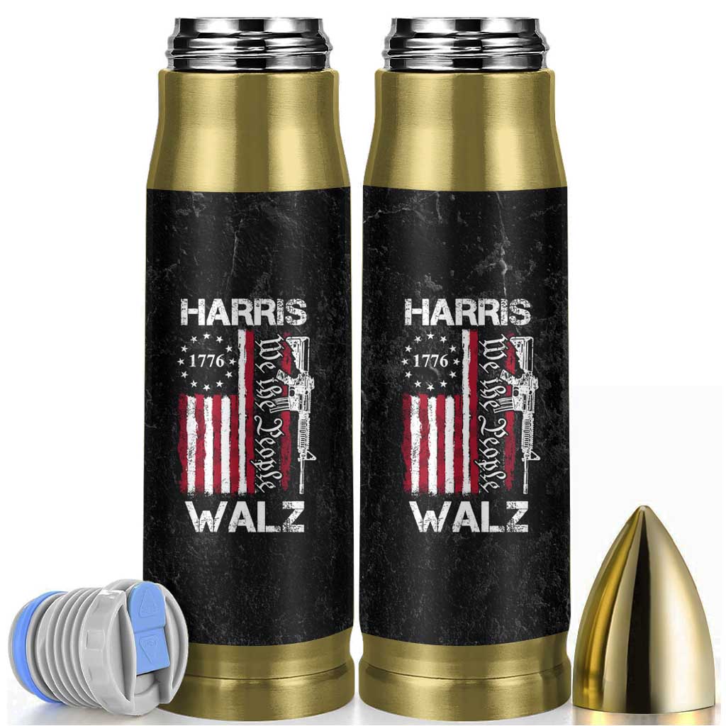 Harris Walz Waltz 2024 Bullet Tumbler US Flag Gun Democratic Madam President 4th Of July