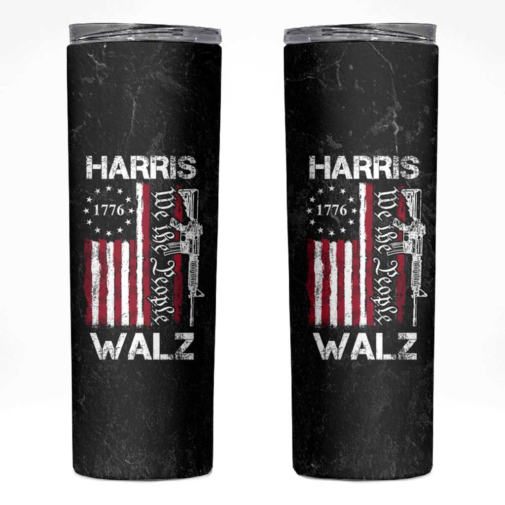 Harris Walz Waltz 2024 Skinny Tumbler US Flag Gun Democratic Madam President 4th Of July - Wonder Print Shop